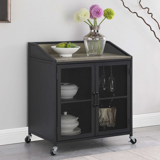 Arlette Wine Cabinet with Wire Mesh Doors Grey Wash and Sandy Black - Imperial Furniture (Las Vegas, NV) - Multi Location